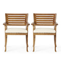 Outdoor Dining Chair Acacia Wood Teak Cream Cushion Set 2 27.5