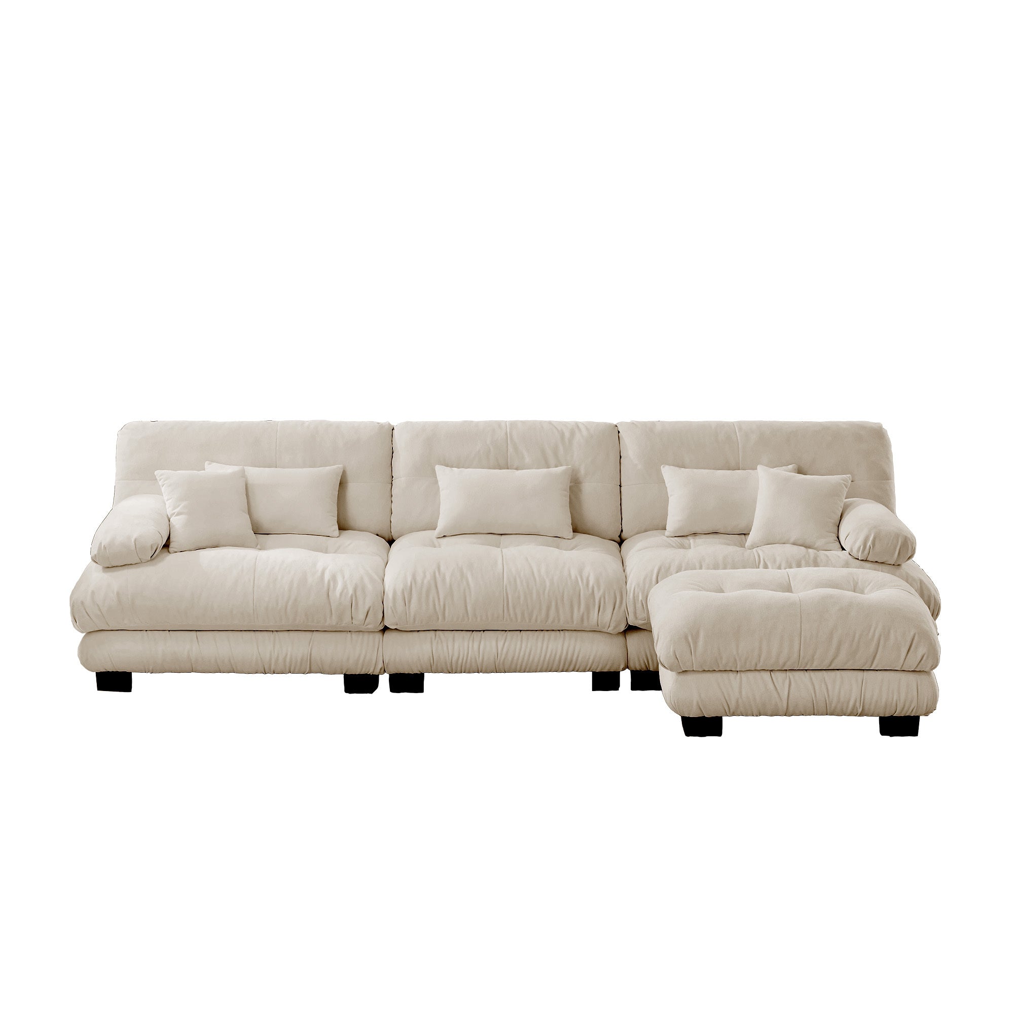 Sectional Sofa L-Shape Chenille Light Coffee 3 Seat Convertible Ottoman