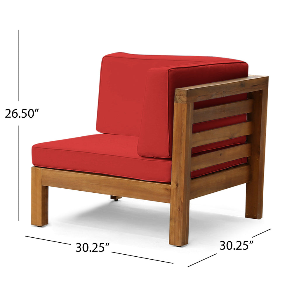 2-Piece Love Seat Set with Water-Resistant Cushions, Red, Acacia Wood Frame,