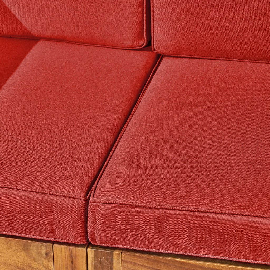 2-Piece Love Seat Set with Water-Resistant Cushions, Red, Acacia Wood Frame,