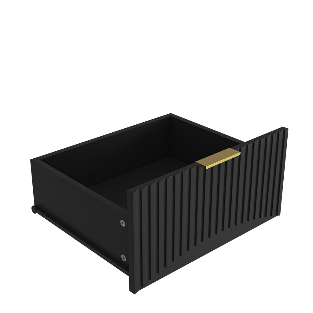 Dresser Classic 9-Drawer Black Particle Board Gold Handles 63x15.74 In