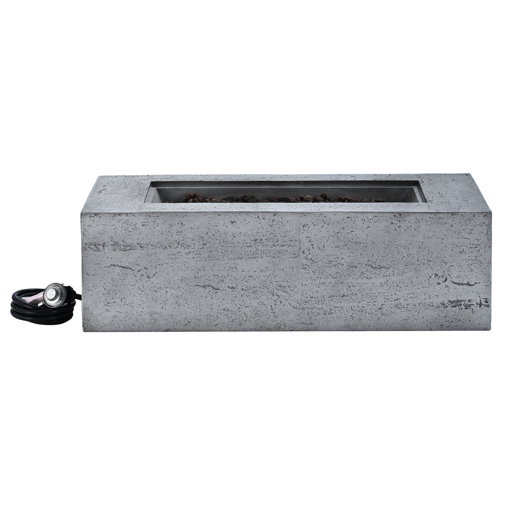 Fire Pit Propane Rectangular MGO Gray 40000 BTU with Tank Cover 41.9 In