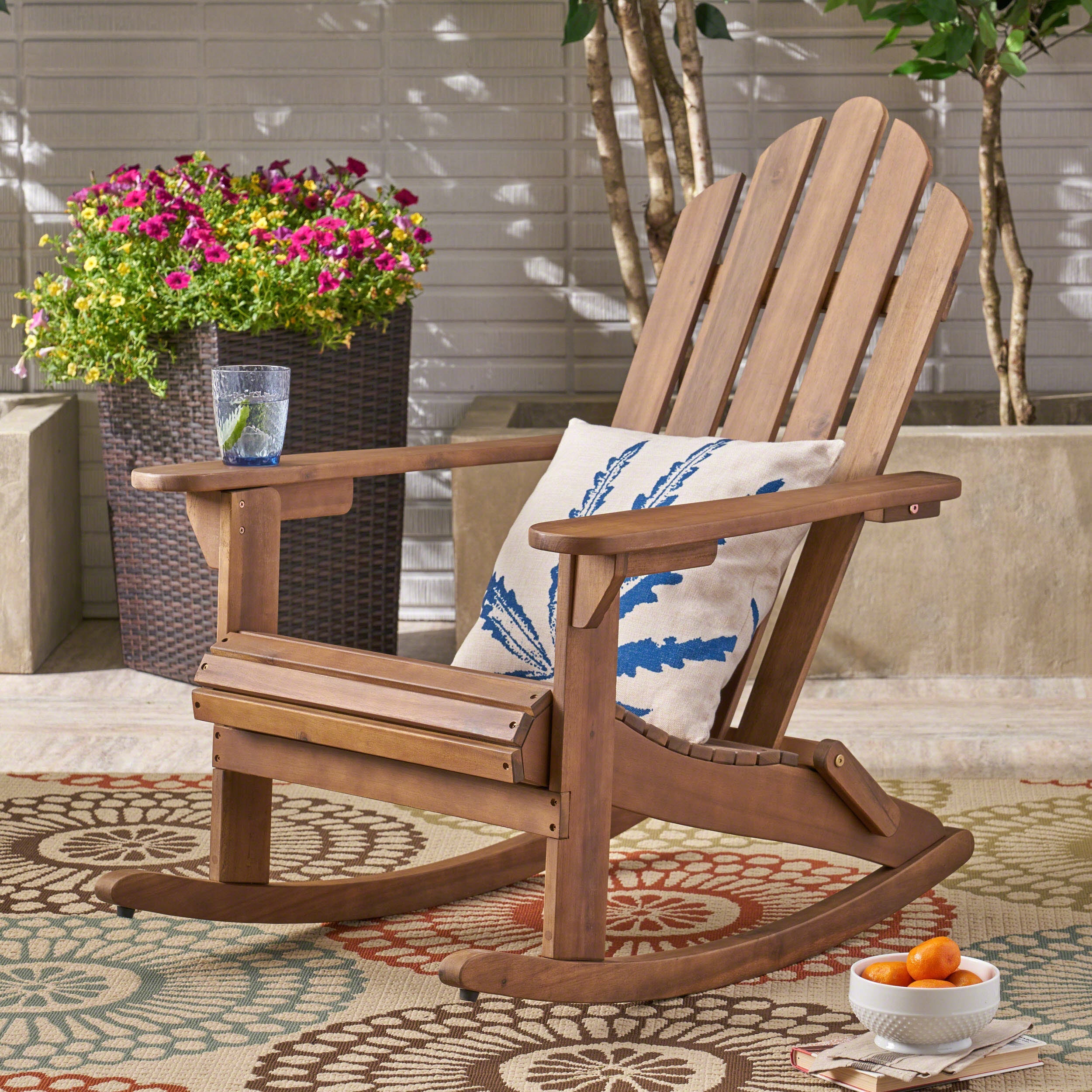 Acacia Wood Adirondack Rocking Chair Dark Brown 28.5x36