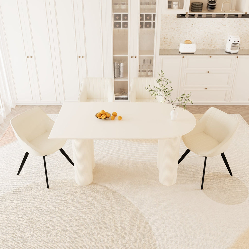 63' medieval modern cream style MDF dining table and beige PU dining chair set,