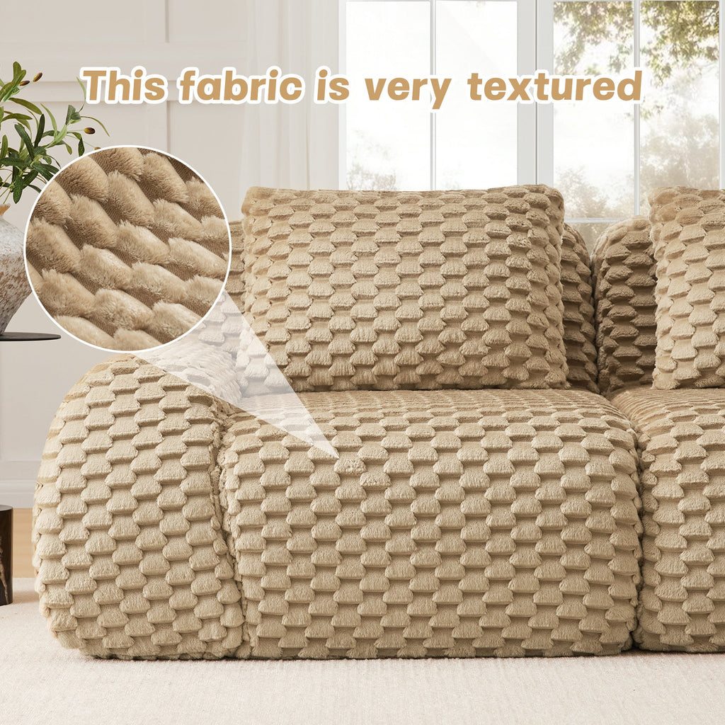Sectional Sofa Modular Flannelette Camel 2 Seat Curved Footrest