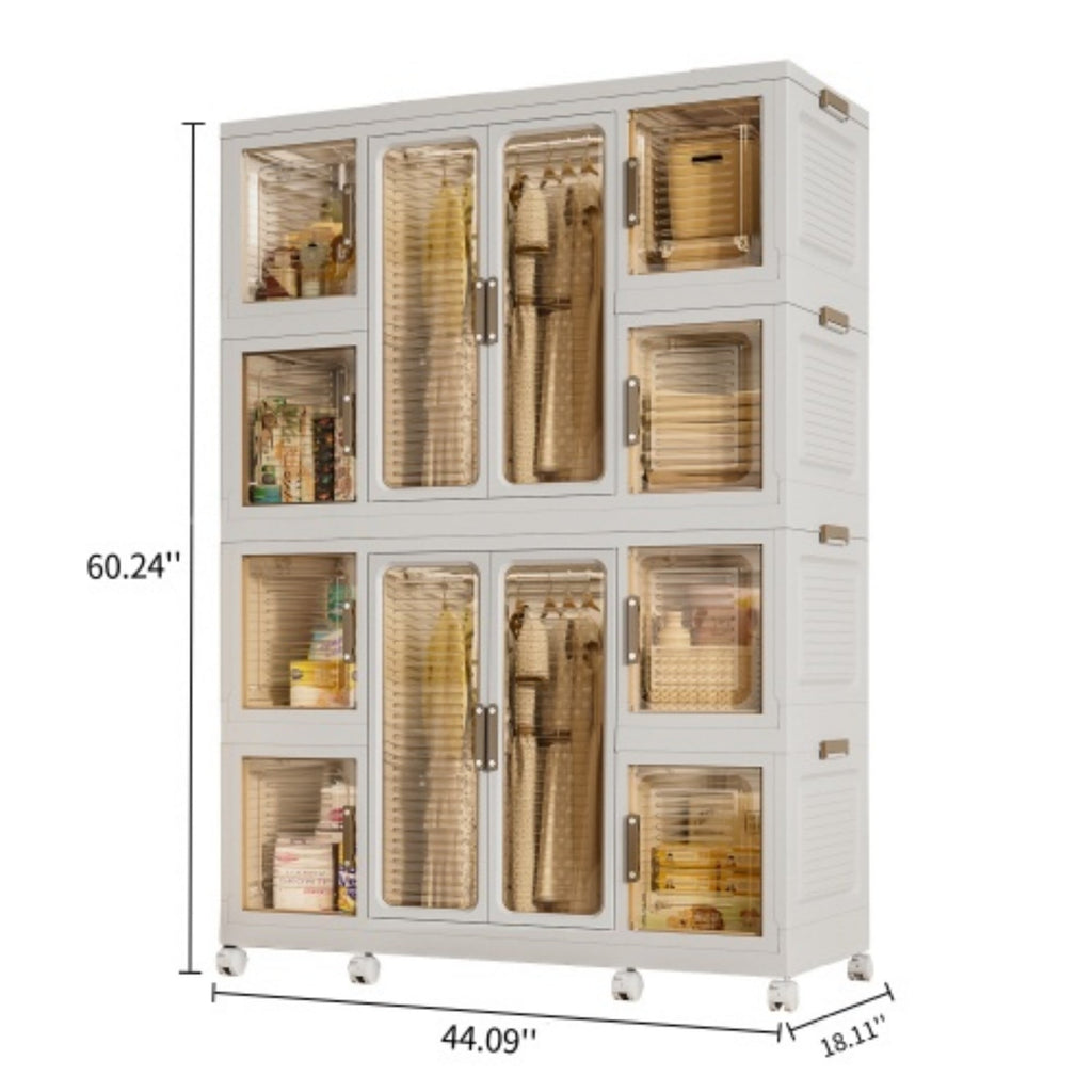 Wardrobe Closet Organizer PP White 12-Cube Hanging Rod 44.09x60.24 In