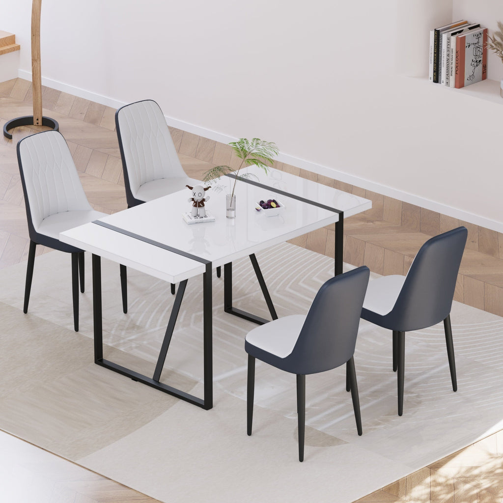 55 '4-person modern MDF dining table set, kitchen black metal leg dining table