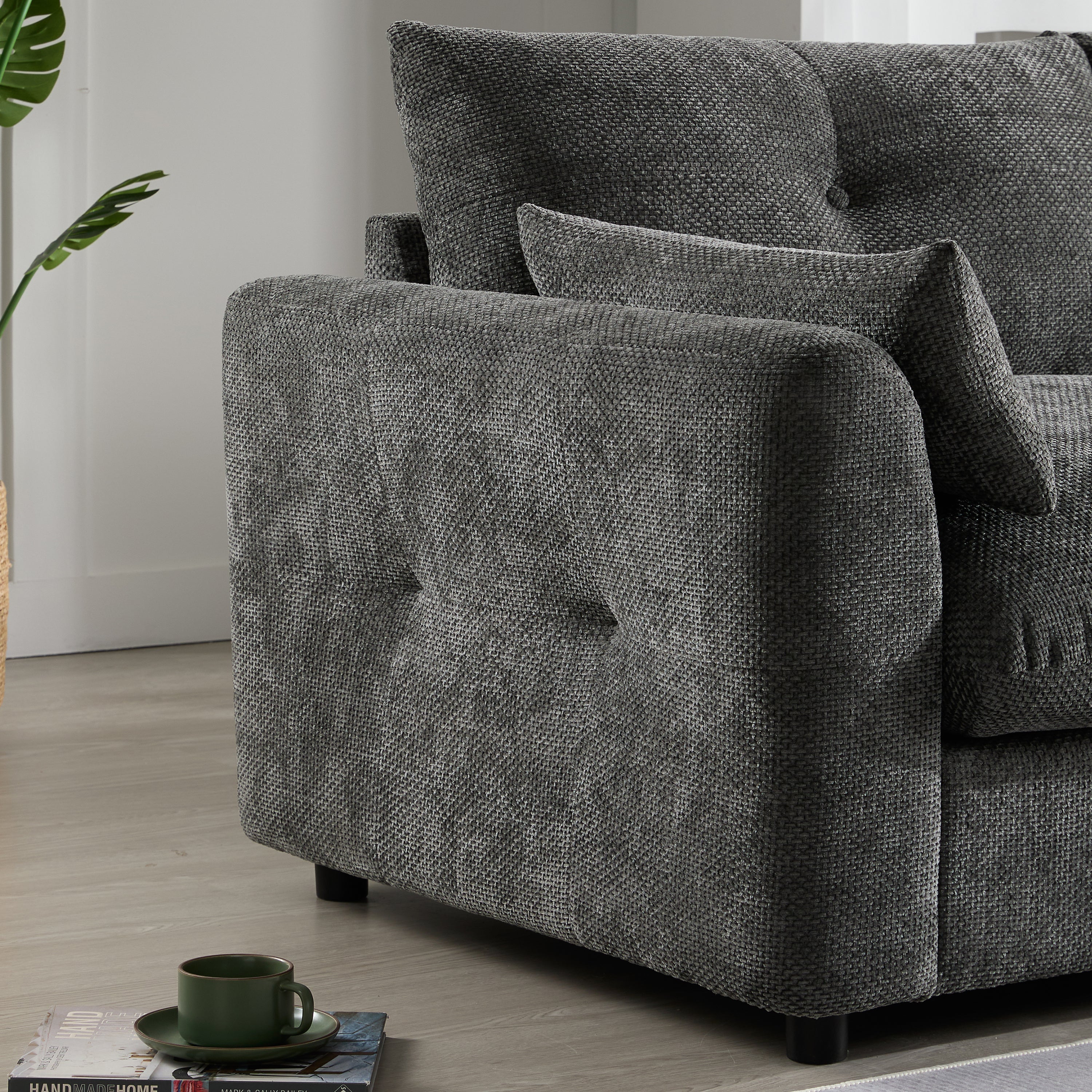 Sectional Sofa U-Shape Chenille Gray 6 Seat USB Console 136 In