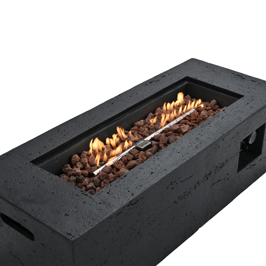 Rectangular Propane Fire Pit 40000 BTU 41.9" Black Gray MGO