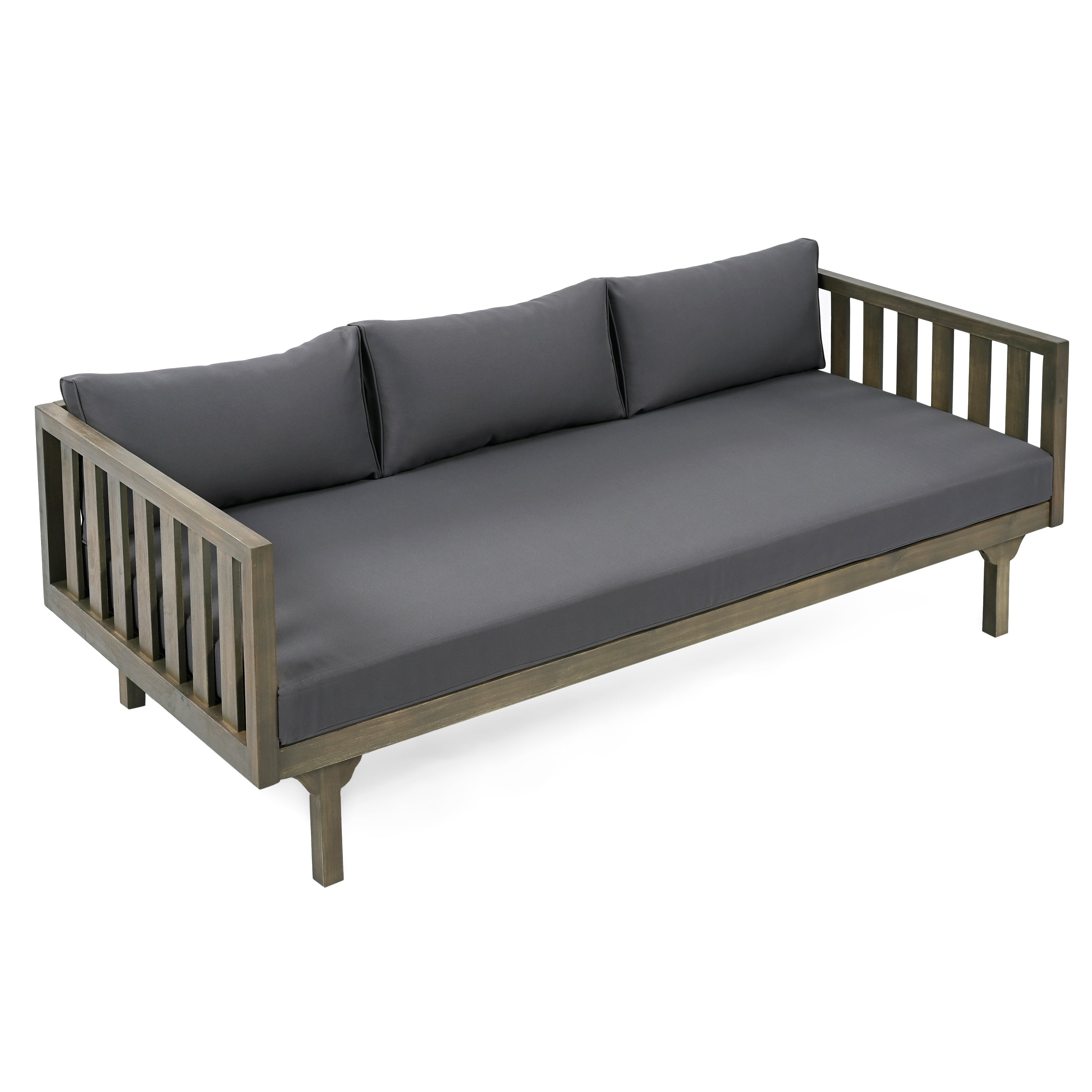 Outdoor Daybed Set Acacia Wood Gray 3 Seater Chaise