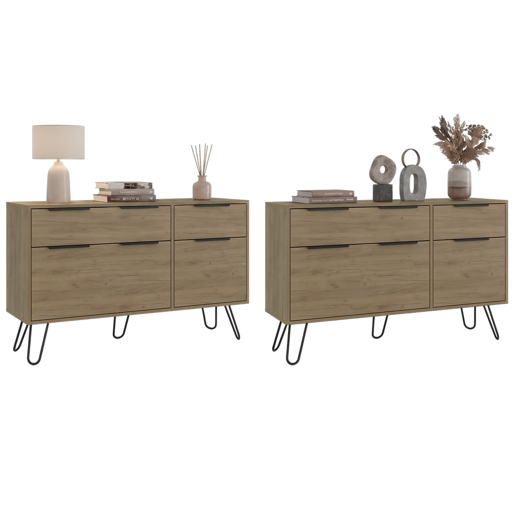 Dresser Modern Set of 2 4-Drawer Light Ash Particle Board Metal Legs 47.2 In