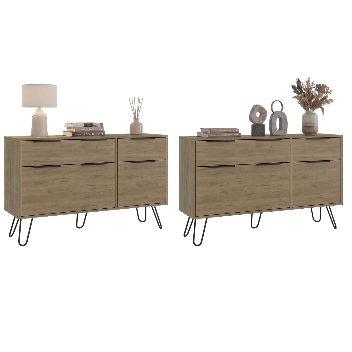 Dresser Modern Set of 2 4-Drawer Light Ash Particle Board Metal Legs 47.2 In