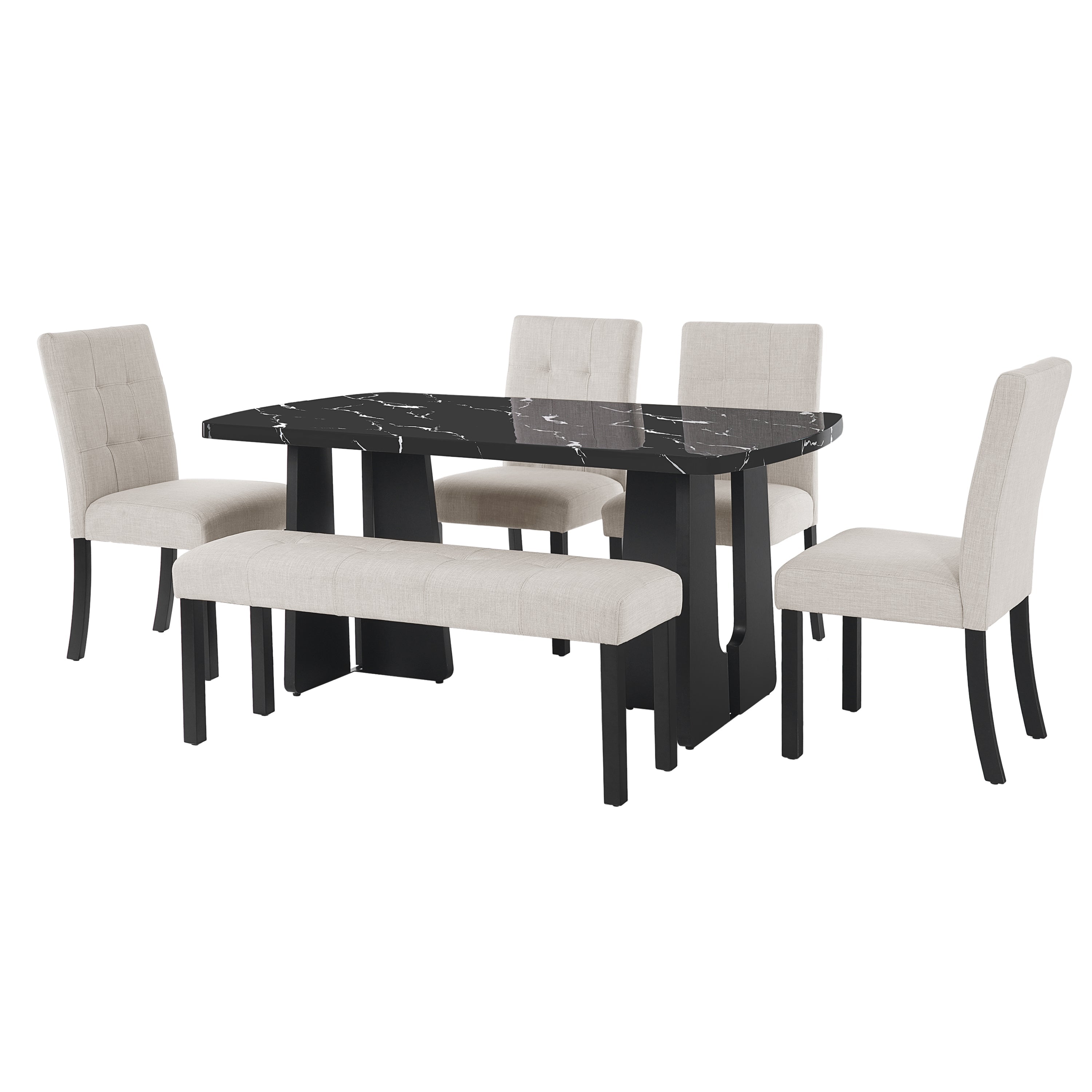 6 Piece Modern Dining Table Set, 63' Faux Marble Dining Table with Geometric