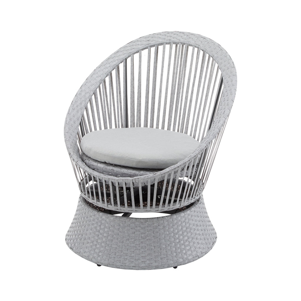 Modern Silver Grey Swivel Wicker Lounge Chair Set with PE Rattan and Iron