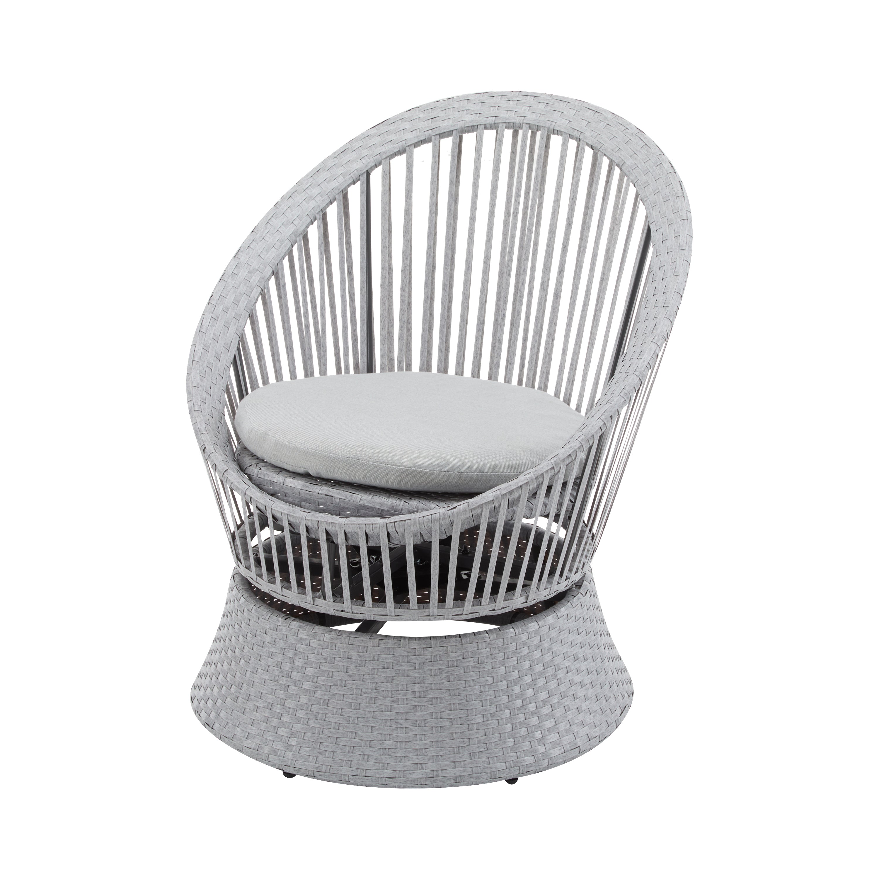Modern Silver Grey Swivel Wicker Lounge Chair Set with PE Rattan and Iron