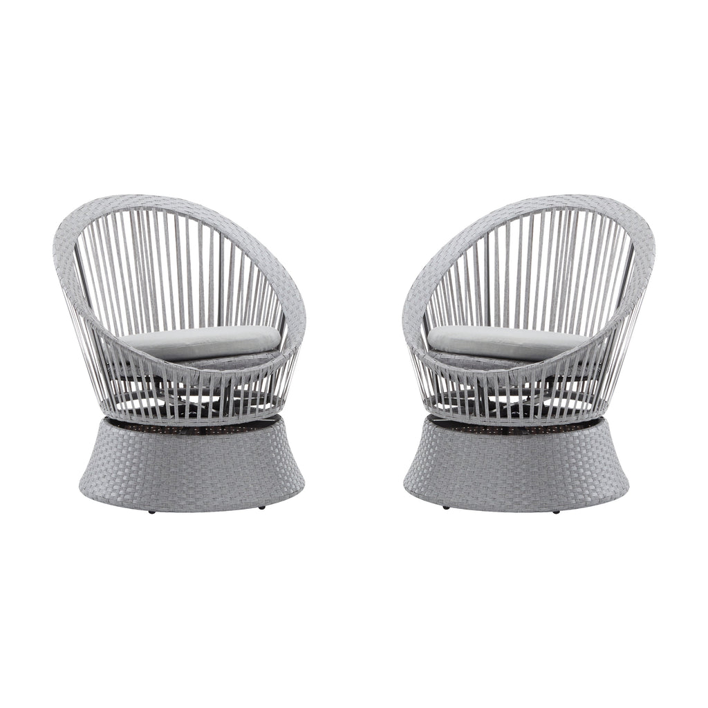 Modern Silver Grey Swivel Wicker Lounge Chair Set with PE Rattan and Iron