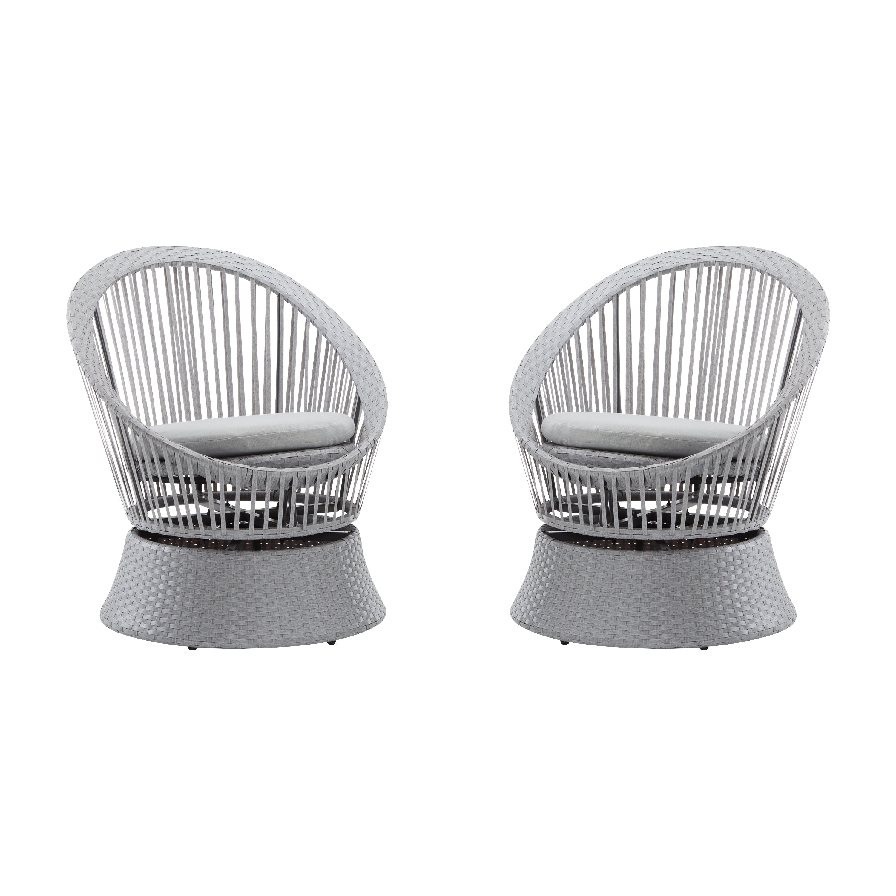 Modern Silver Grey Swivel Wicker Lounge Chair Set with PE Rattan and Iron