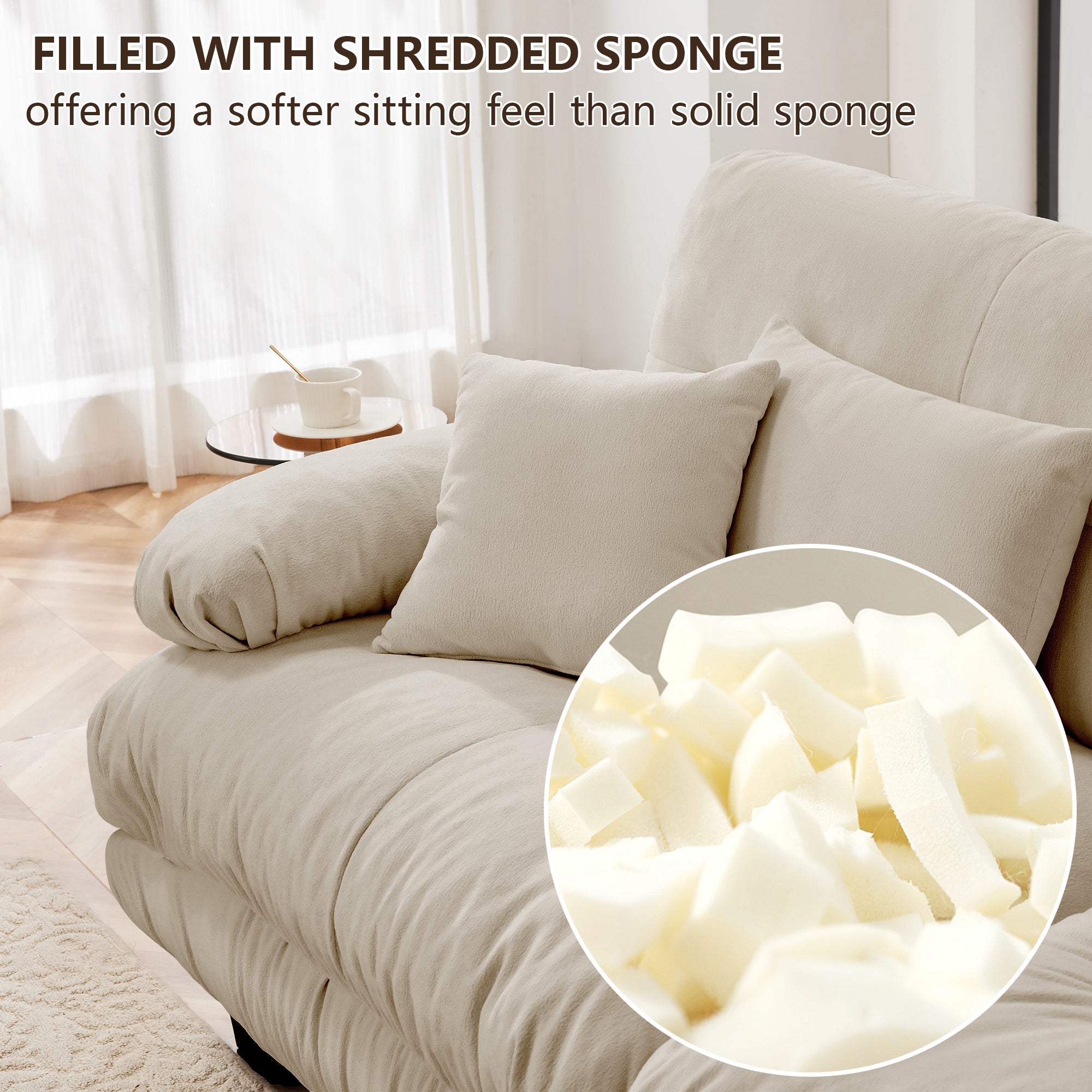 Sectional Sofa U-Shape Chenille Light Coffee 3 Seat 2 Ottomans