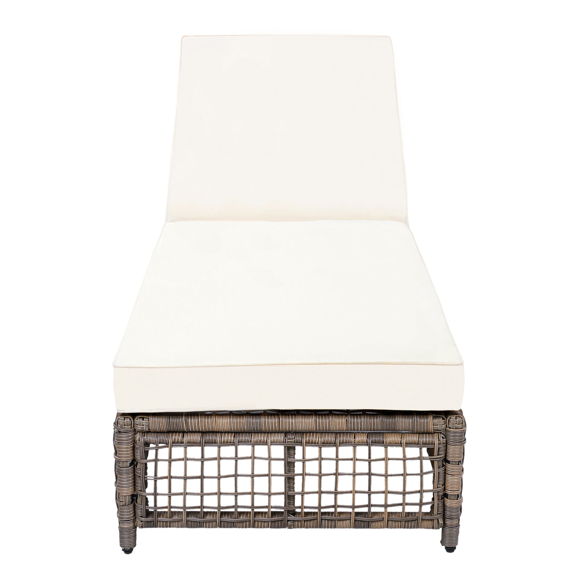 Outdoor Lounge Chair with 5-Position Backrest, Rattan Chaise Lounge in Beige