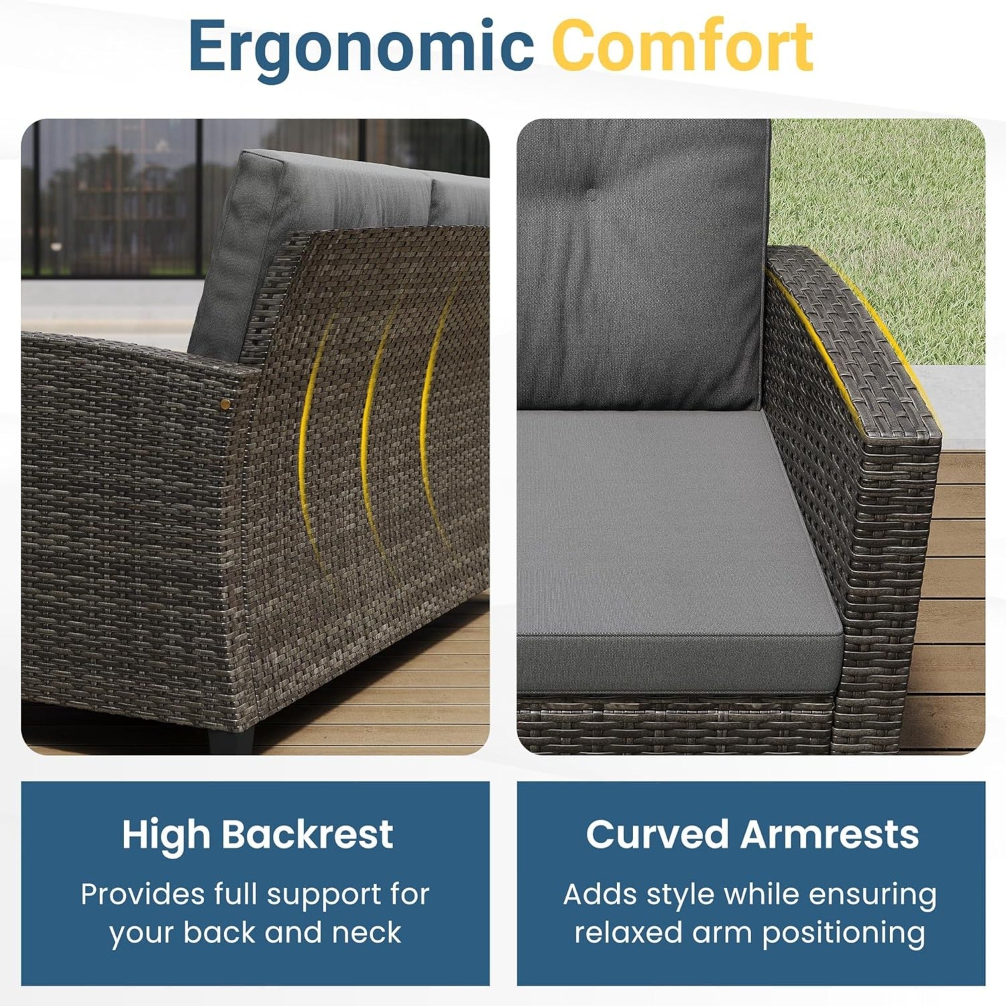 Outdoor Patio Set PE Rattan Gray 4 Piece Loveseat Chairs Acacia Table
