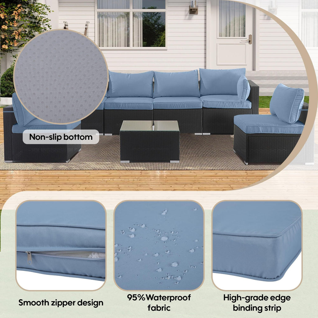 Cushion Covers for 7 Pcs 6-Seater Wicker Rattan Sectional Sofa, 14 Pack, Haze Blue