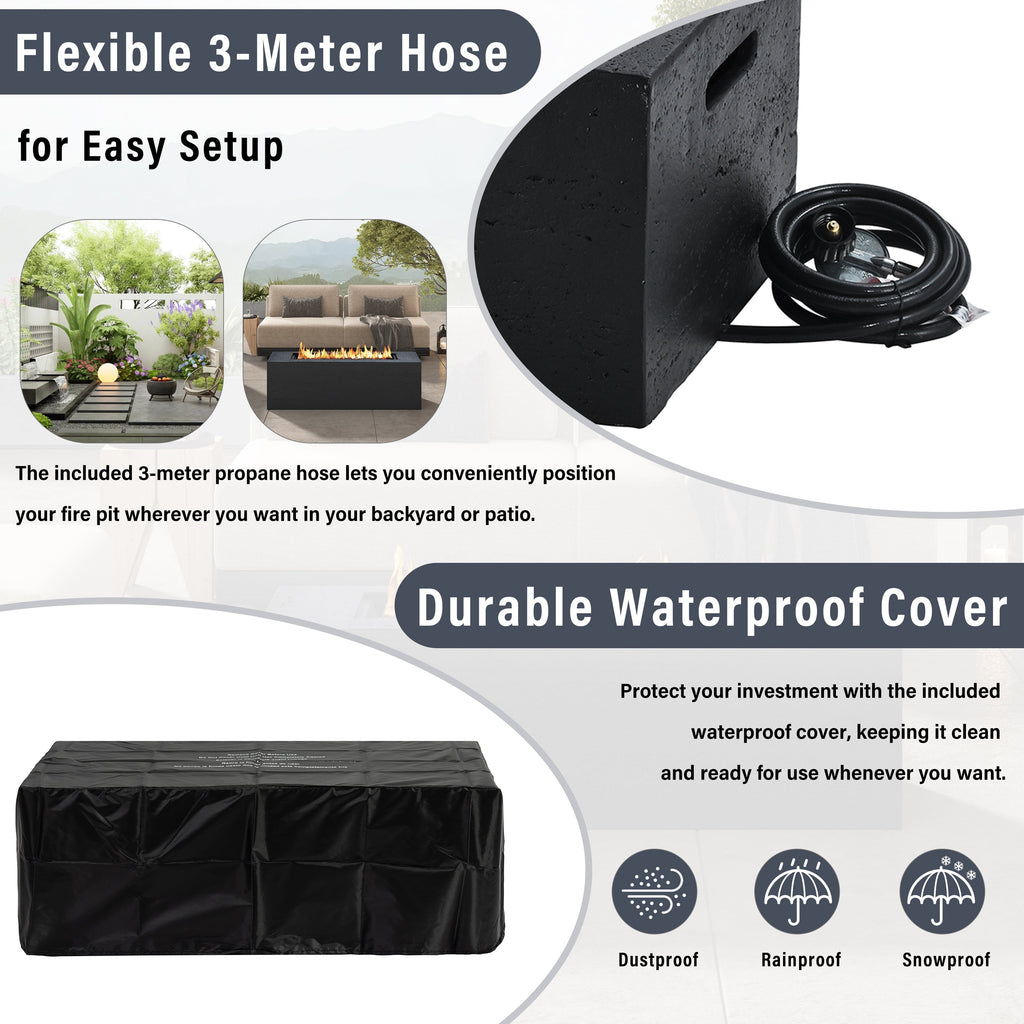Rectangular Propane Fire Pit 40000 BTU 41.9" Black Gray MGO