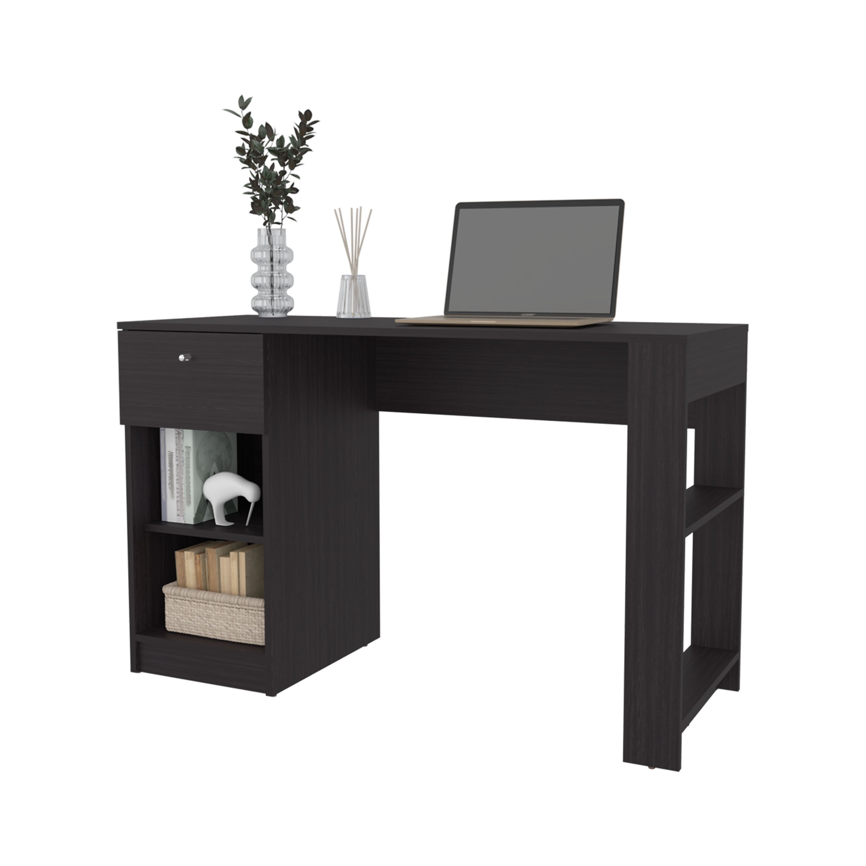 Sun City Computer Desk with a Drawer and Open Storage, Wengue