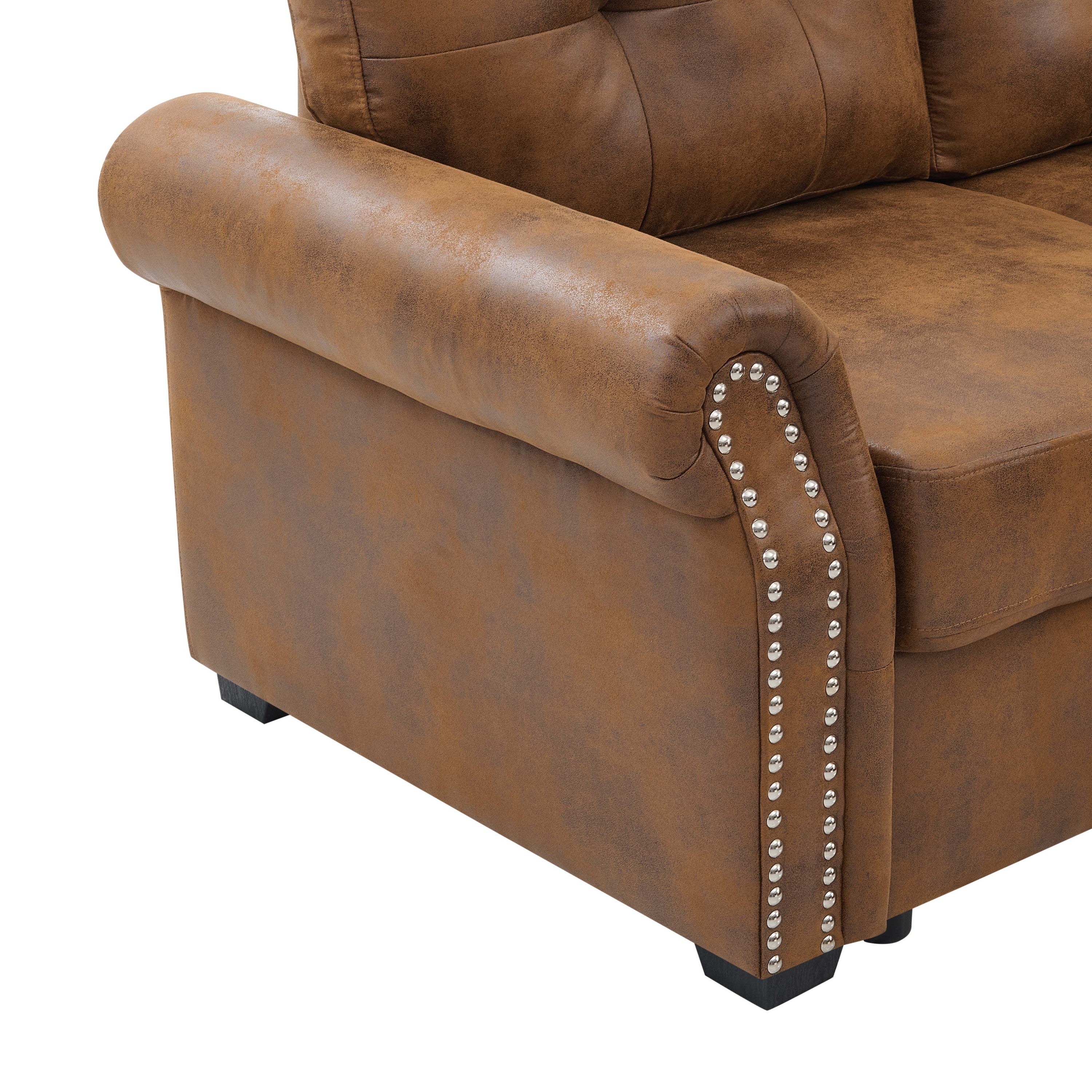 Sofa Bed U-Shape Faux Leather Brown Sleeper Storage Chaise 114 In