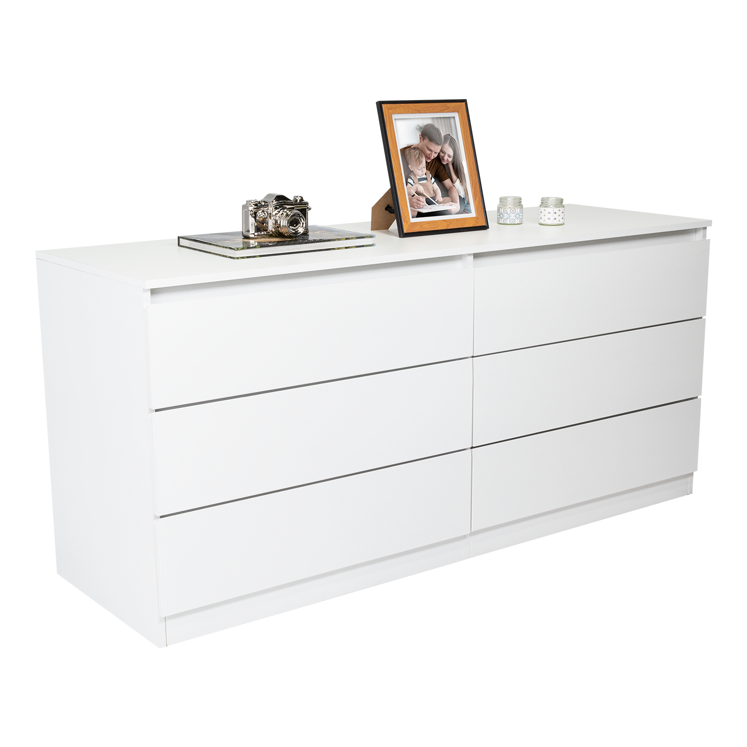 Dresser Minimalist Set of 2 6-Drawer White Particle Board Metal Legs 60.4 In