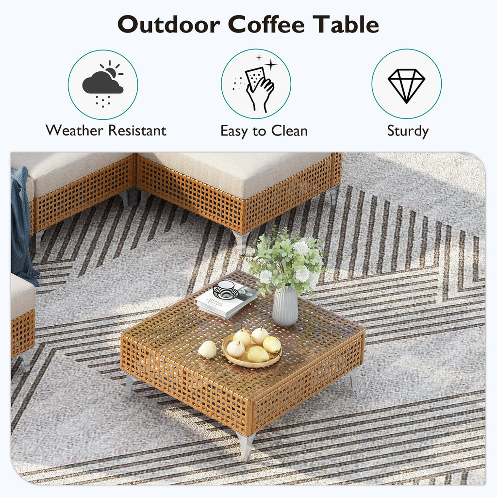 Outdoor Patio Set with Fire Pit Table Rattan Metal Beige 8 Piece