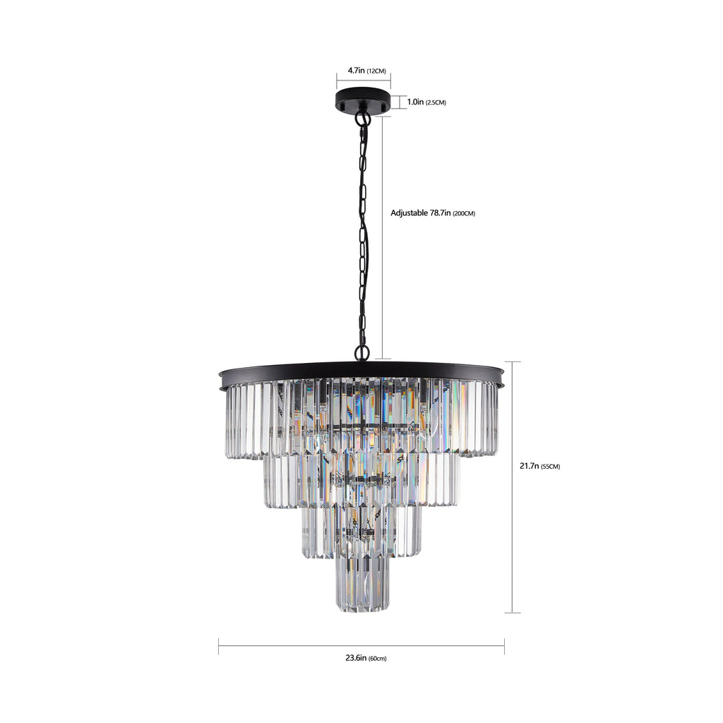Chandelier Crystal 4-Tier Black 24 In Modern Living Dining Room