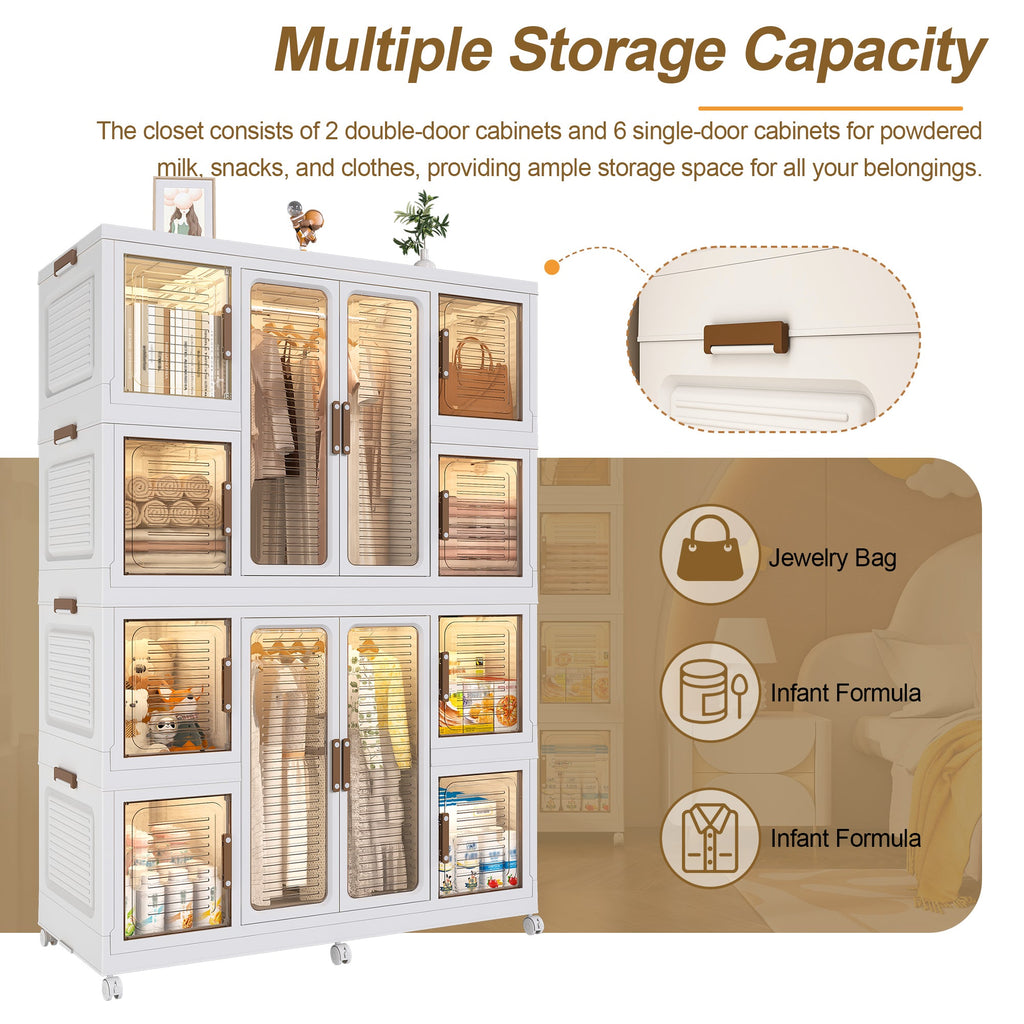 Wardrobe Closet Organizer PP White 12-Cube Hanging Rod 44.09x60.24 In
