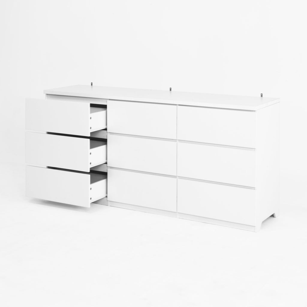 Dresser Modern 9-Drawer White Particle Board Handleless 63x15.74x29.5 In