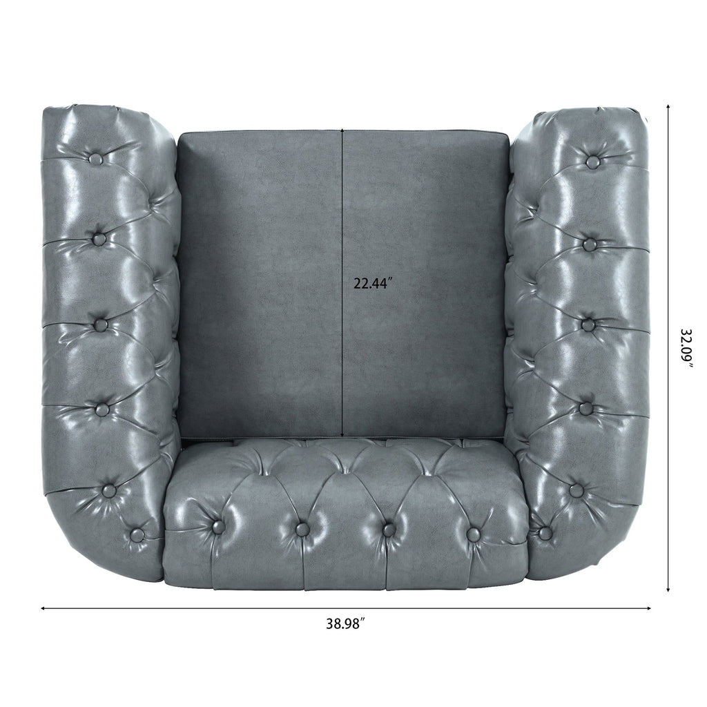 Accent Chair Contemporary PU Leather Gray Birch Legs 39x32x28 In 220 LB
