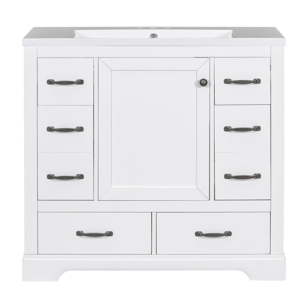 36' Bathroom Vanity with Sink Combo, Six Drawers, Multi-Functional Drawer Div...