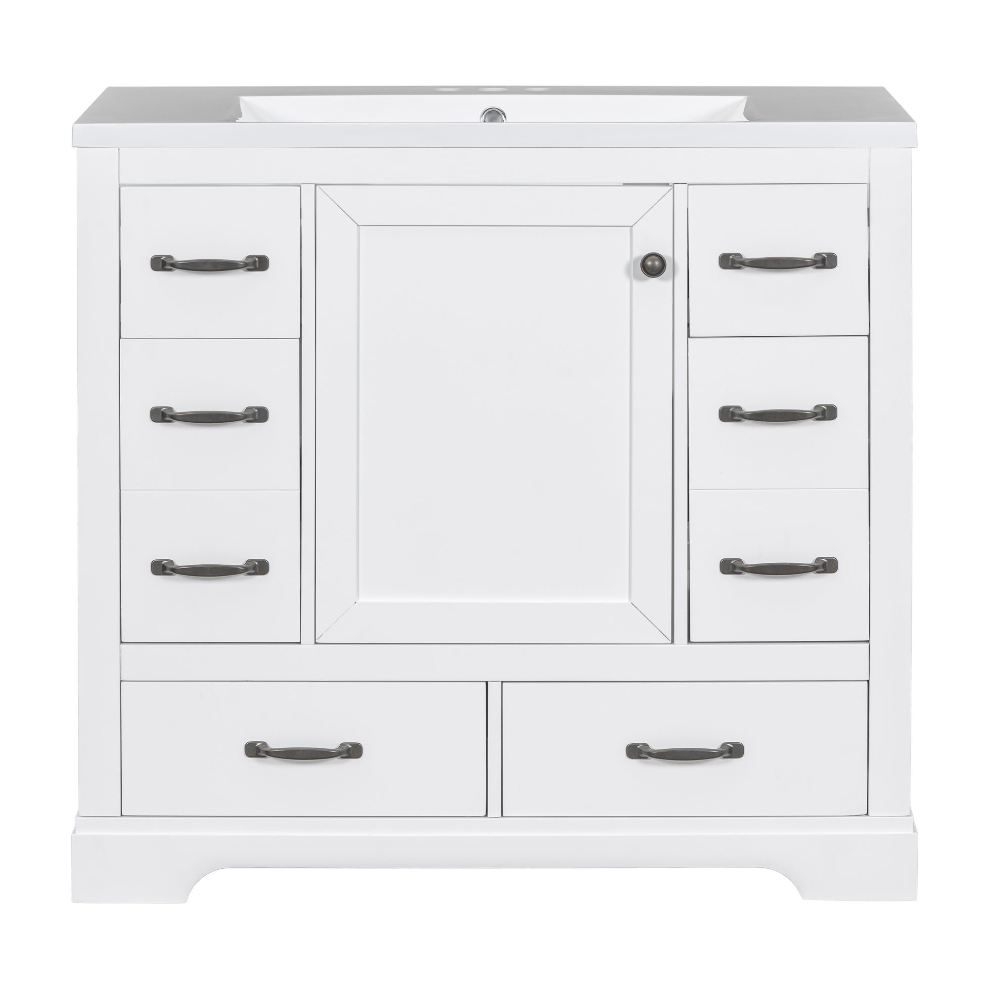 36' Bathroom Vanity with Sink Combo, Six Drawers, Multi-Functional Drawer Div...