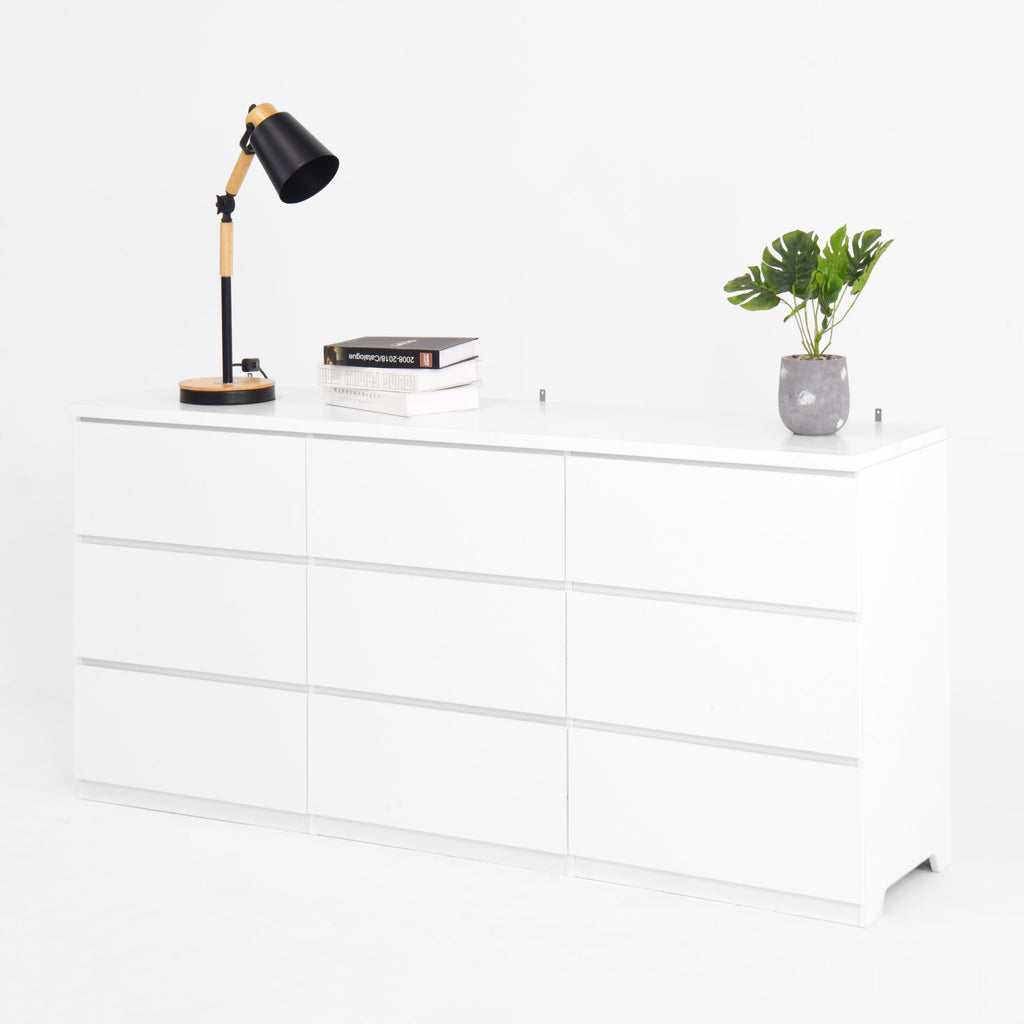 Dresser Modern 9-Drawer White Particle Board Handleless 63x15.74x29.5 In