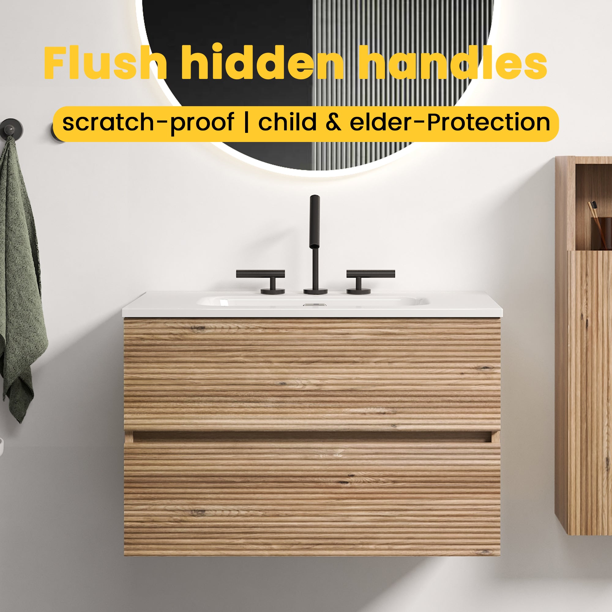 30' Wall Mounted Rough Oak&Rough Oak Bathroom Vanity with Integrated Ceramic ...
