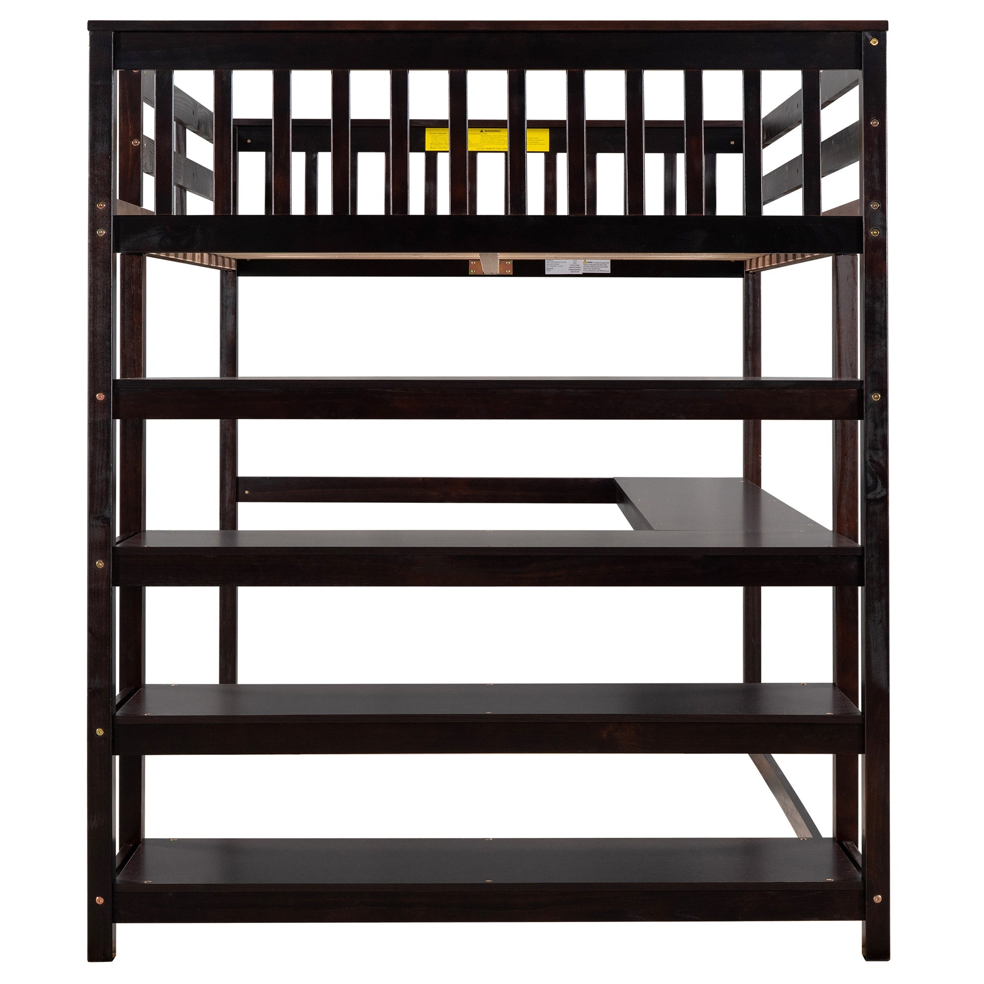 Espresso Full Size Loft Bed with Storage Shelves and Under-bed Desk, Solid Pi...