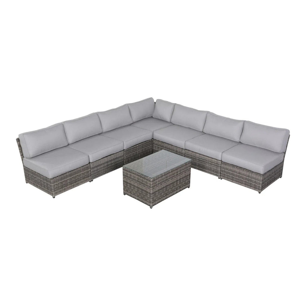 Outdoor Sectional Set HDPE Wicker Gray 8 Piece Aluminum Frame Seats 6