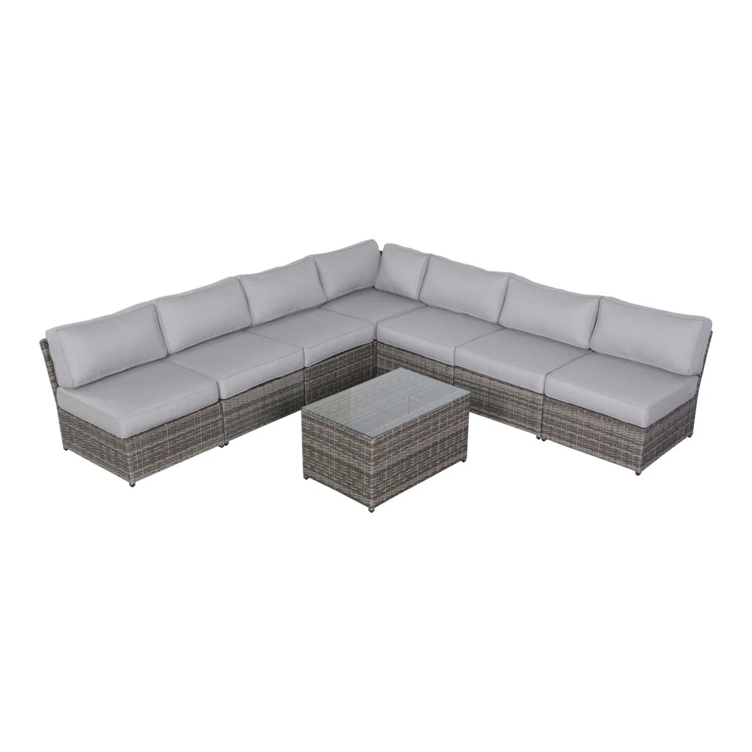 Outdoor Sectional Set HDPE Wicker Gray 8 Piece Aluminum Frame Seats 6