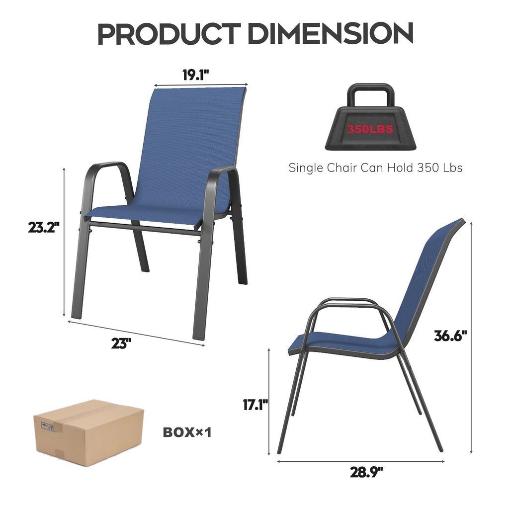 6-Piece Outdoor Dining Chairs Set, Wide Ergonomic Seat, 350 lbs Capacity per