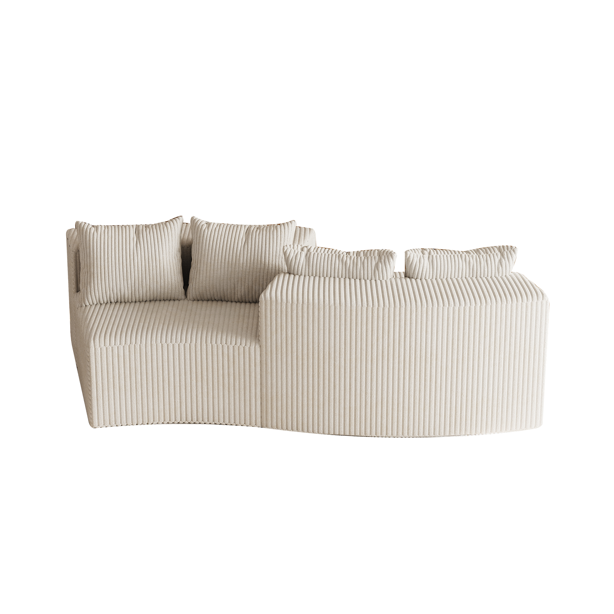 Sectional Sofa Modular Curved Corduroy Beige 2 Seat 4 Pillows