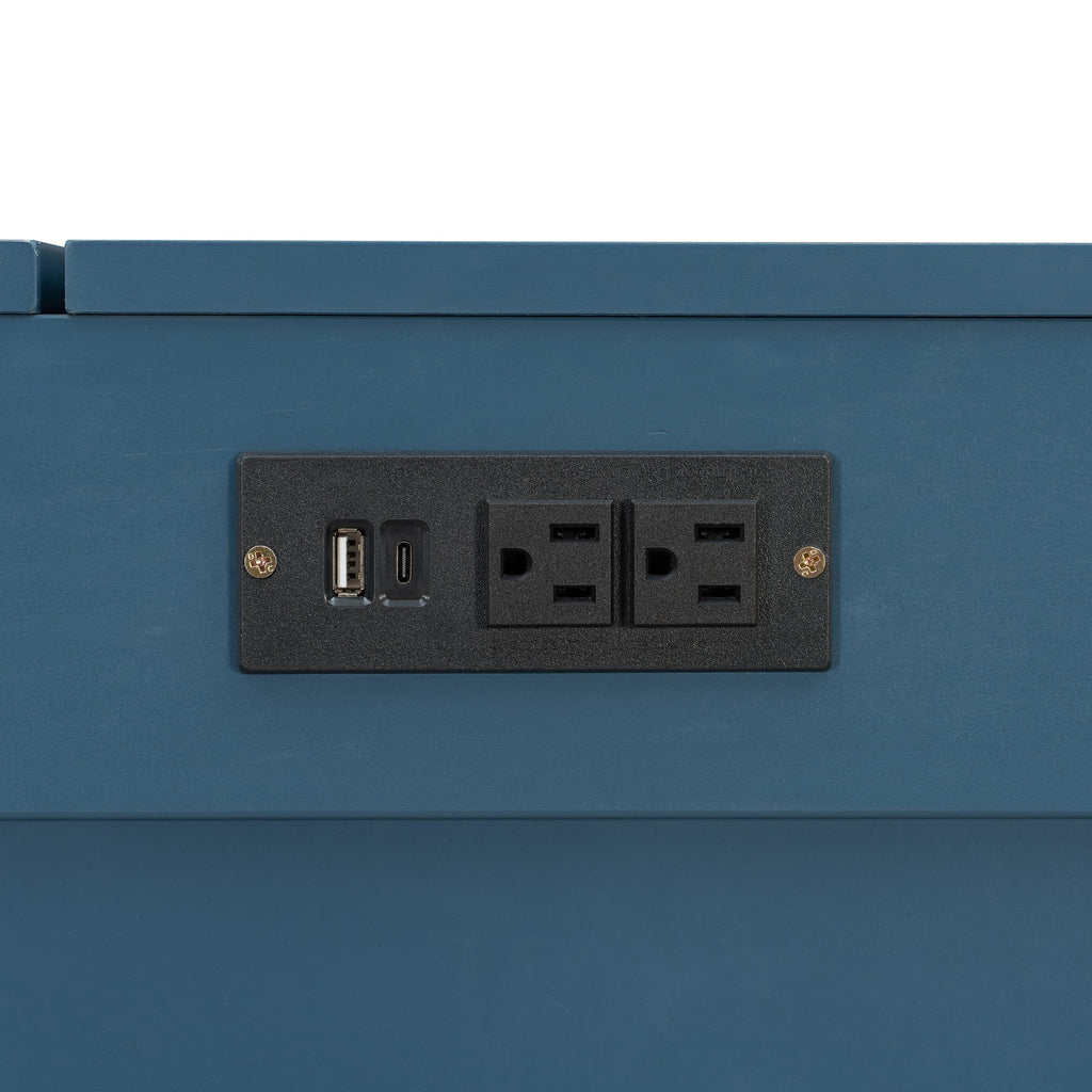 Queen Size Murphy Bed Wall Bed with Drawer and Sockets and USB Ports, Navy Blue