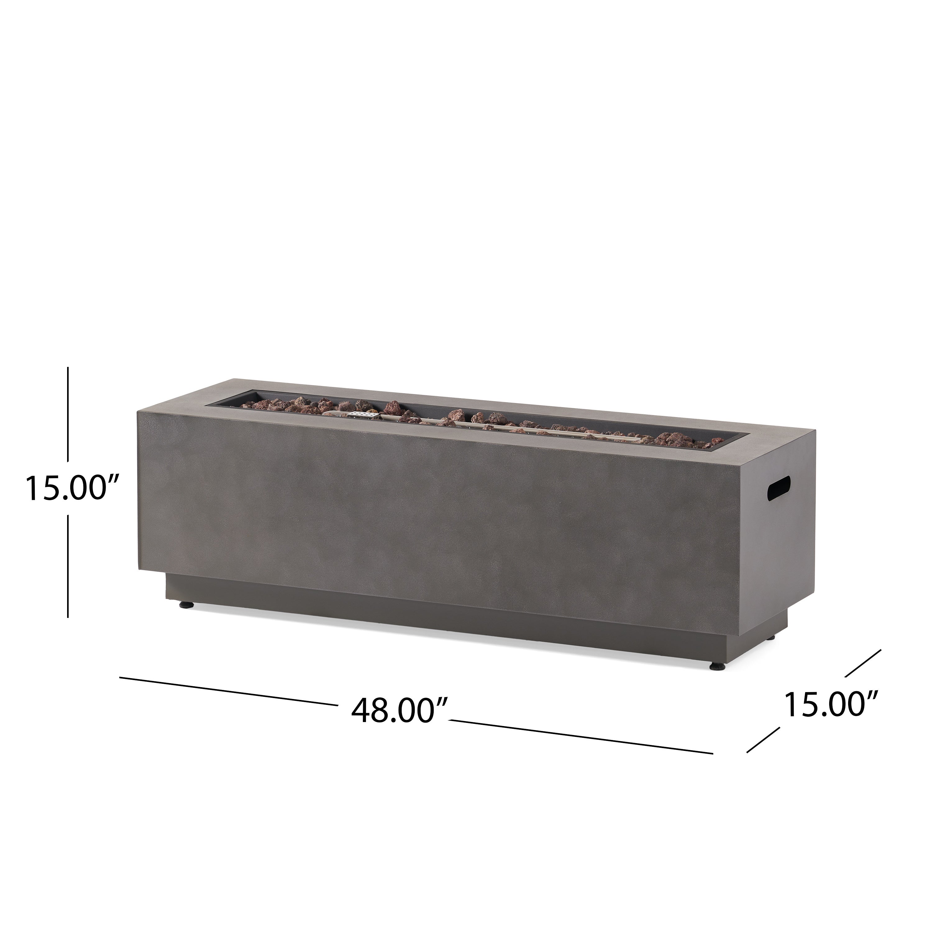 RECTANGULAR IRON FIRE PIT 50,000 BTU WITH TANK HOLDER, Stone Gray