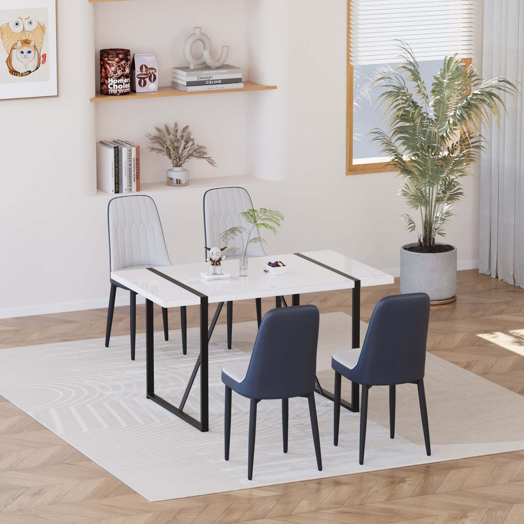 55 '4-person modern MDF dining table set, kitchen black metal leg dining table