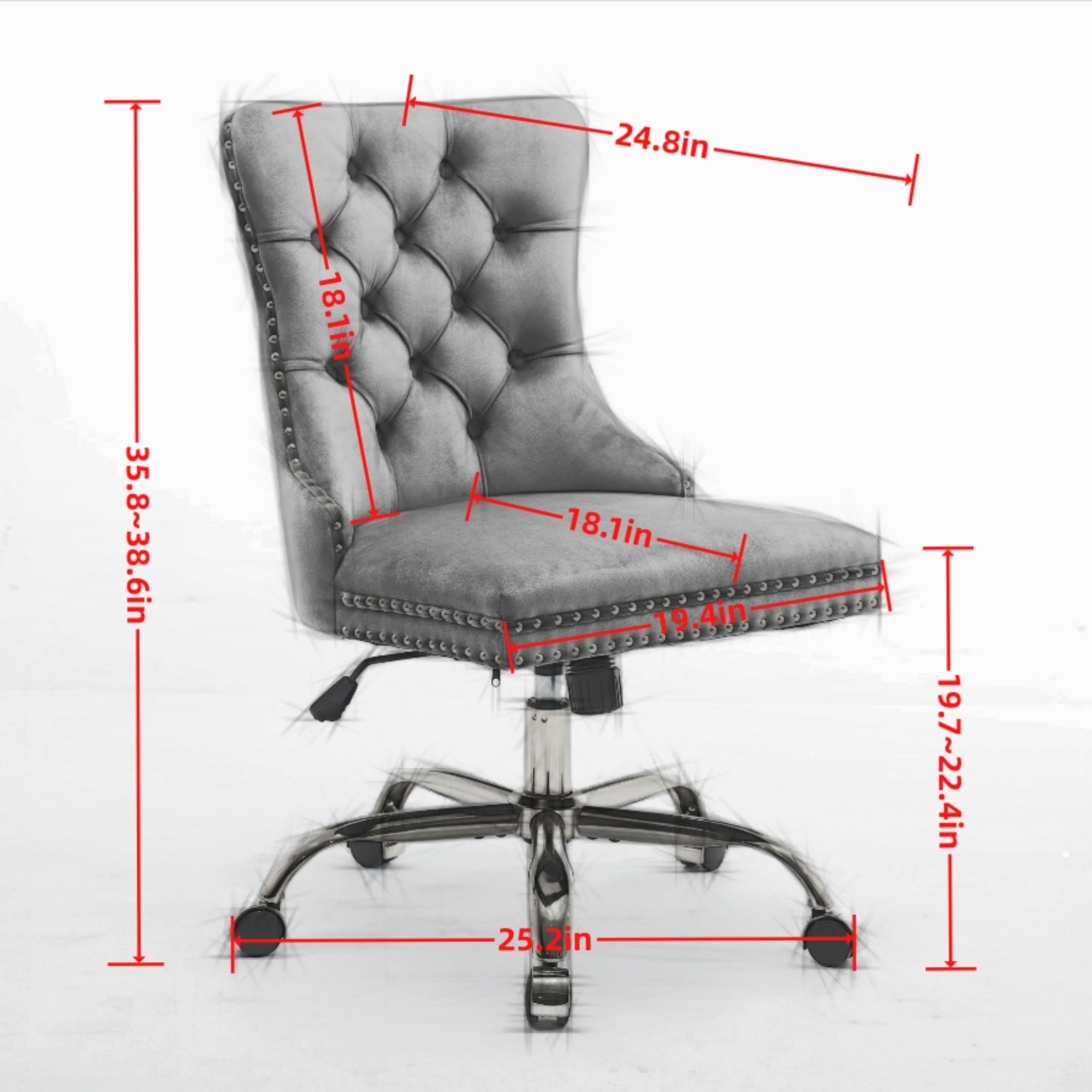 Swivel Office Chair Velvet Black Tufted Button Gold Metal Base 24.8x38.6 In