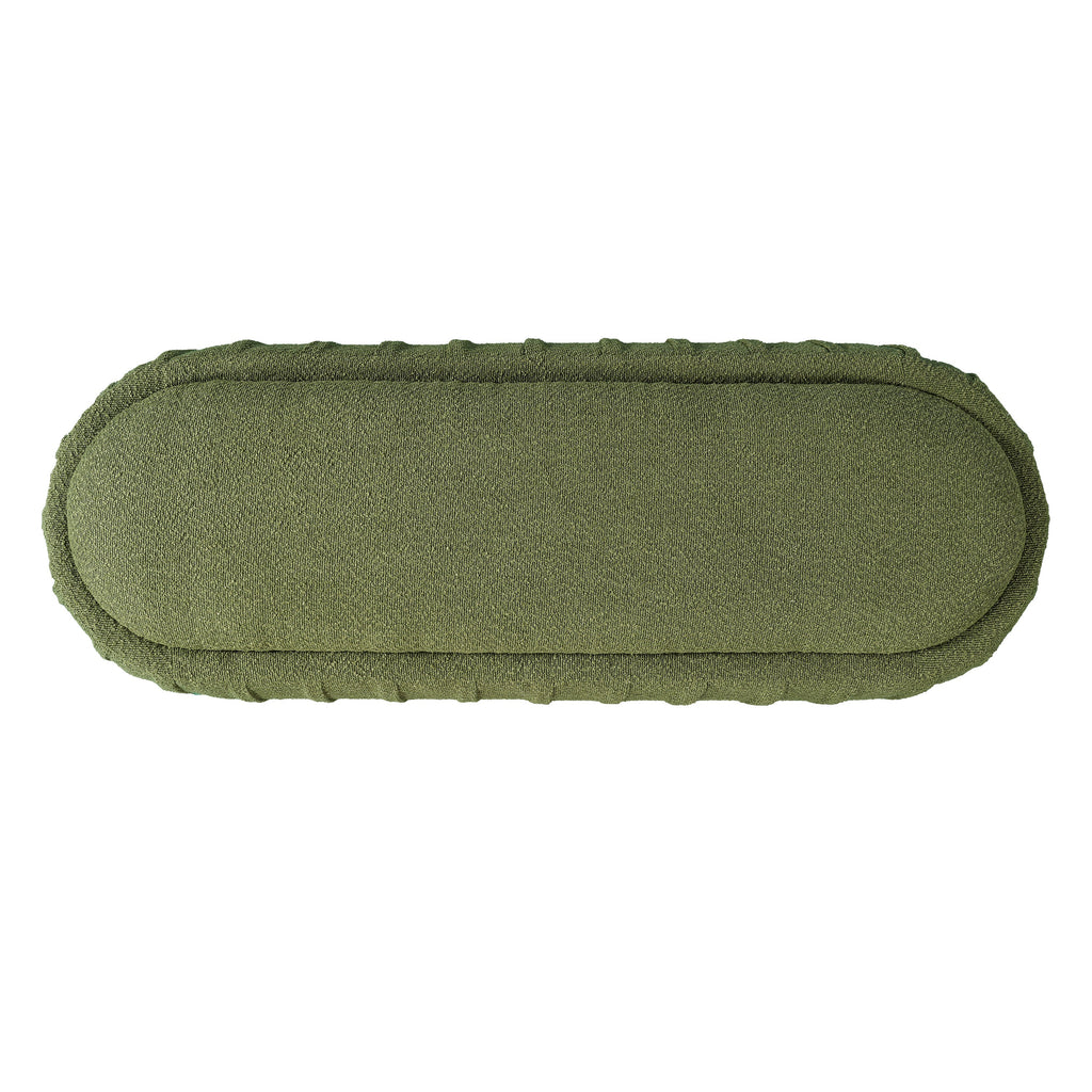 Upholstered Oval Ottoman Olive Green Boucle Rubberwood Legs 50x17.95x16.34