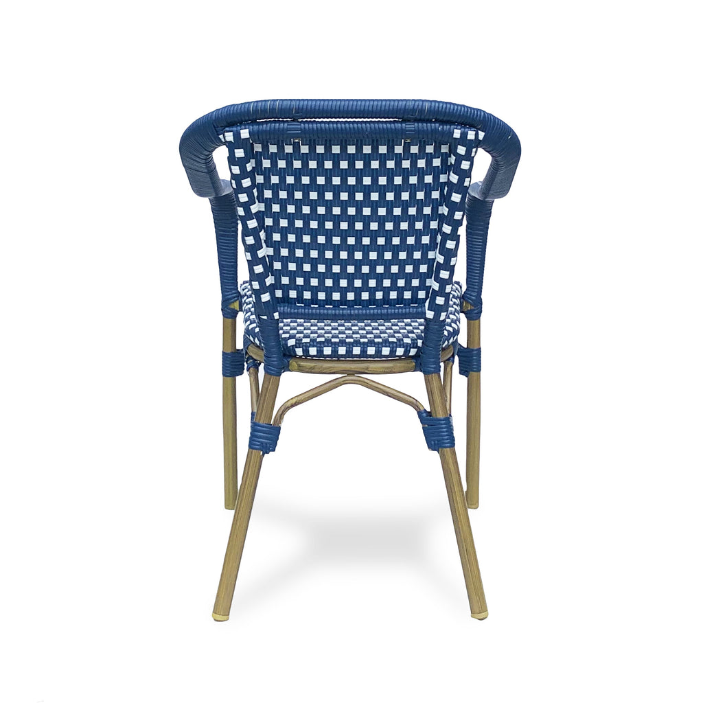 Outdoor Bistro Chair Set of 2, Rattan Wicker Aluminum Frame, White and Navy