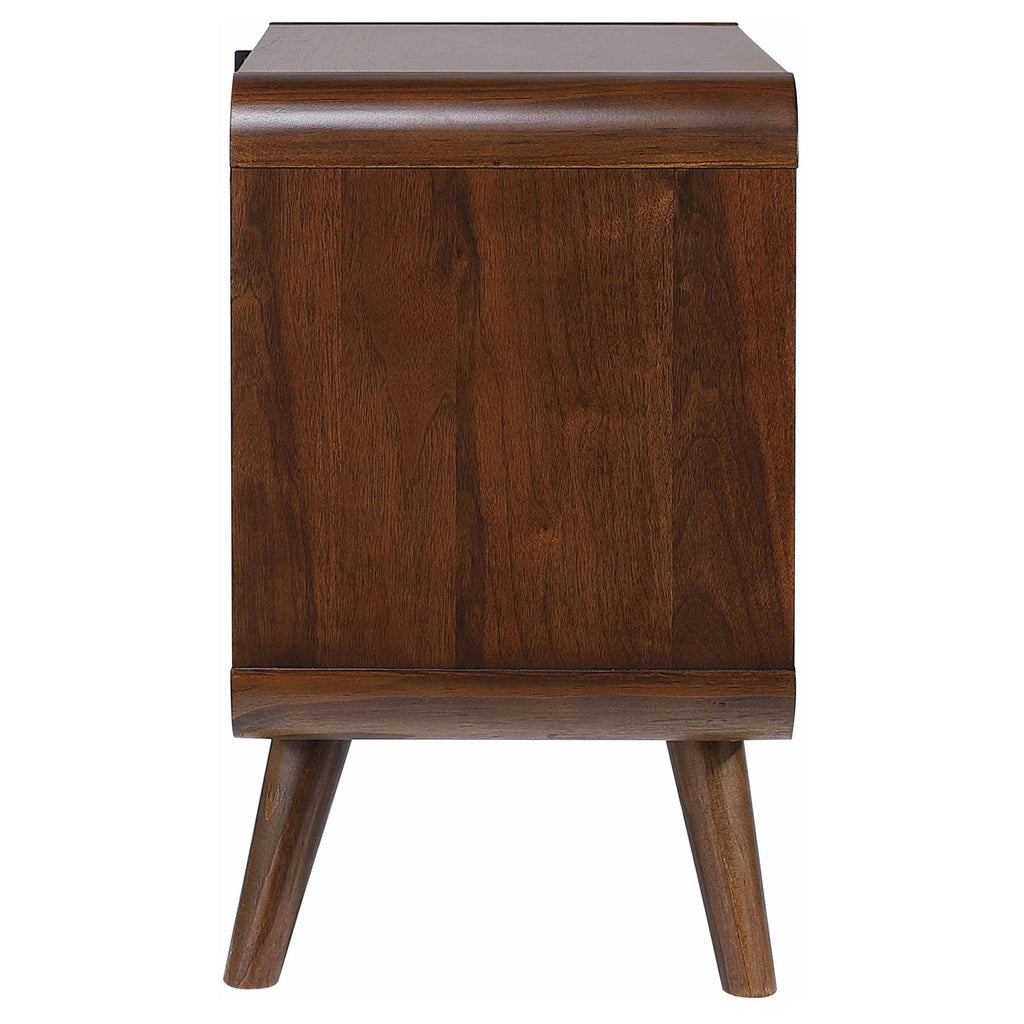 Nightstand Mid-Century Modern Dark Walnut 2-Drawer Gunmetal Hardware 27 In